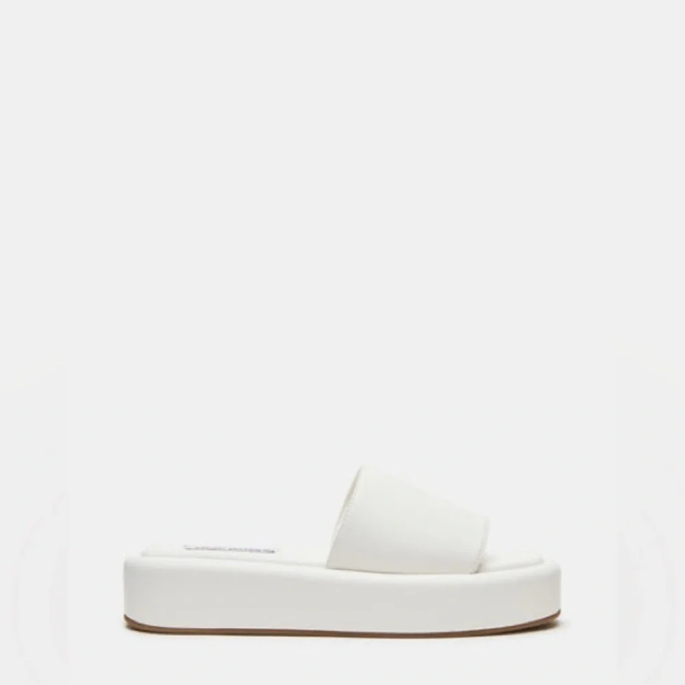 STEVE MADDEN White Platform Square Toe Flat Wedge Beach Slides Sandals Leather - Picture 6 of 16